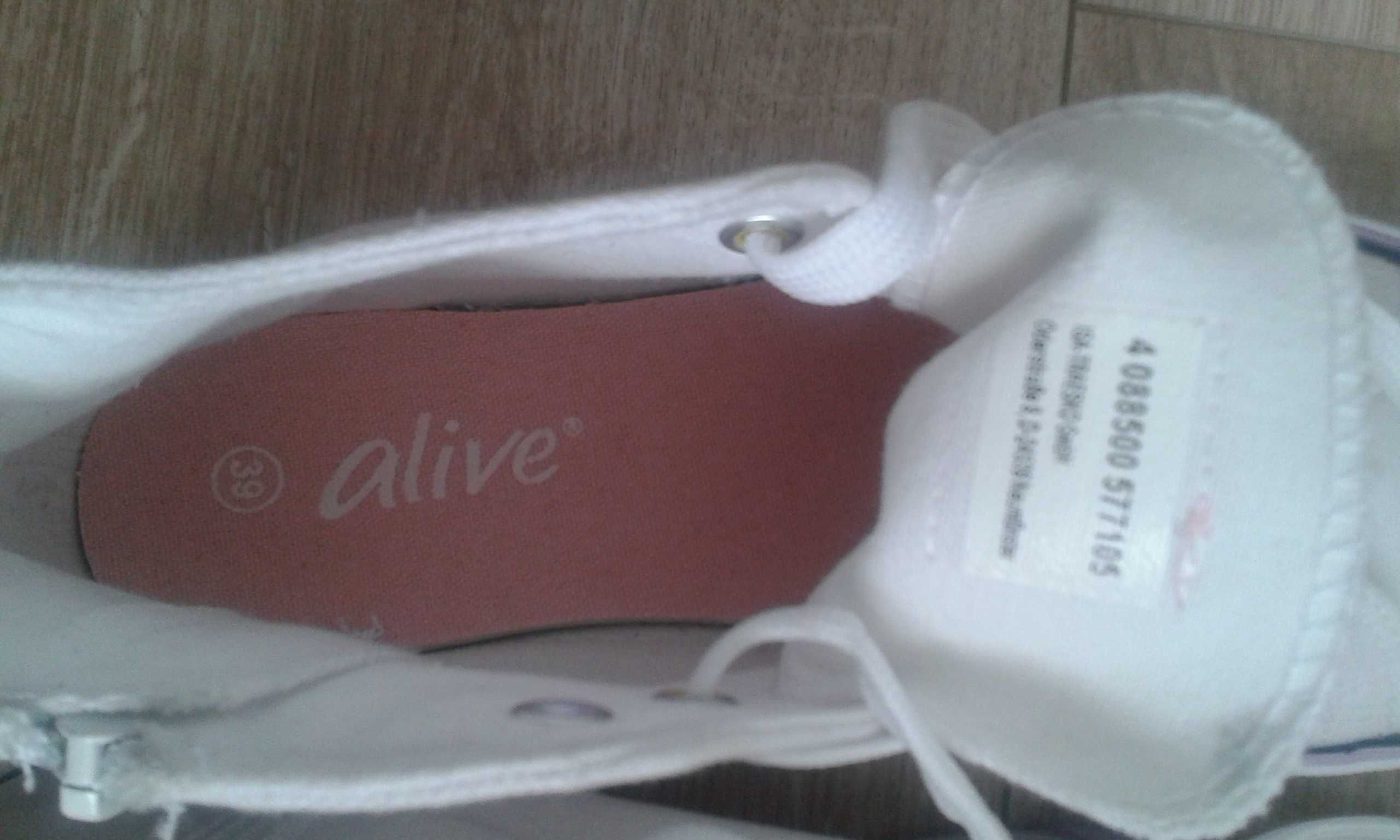 Nowe Buty Alive Sneakersy 39 białe damskie wysokie tenisówki trampki