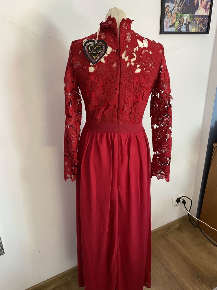 Nowa sukienka maxi bordowa M L z haftem