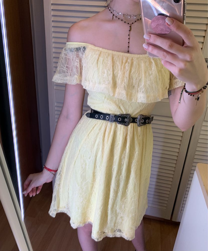 Sukienka hiszpanka żółta koronkowa mohito xs