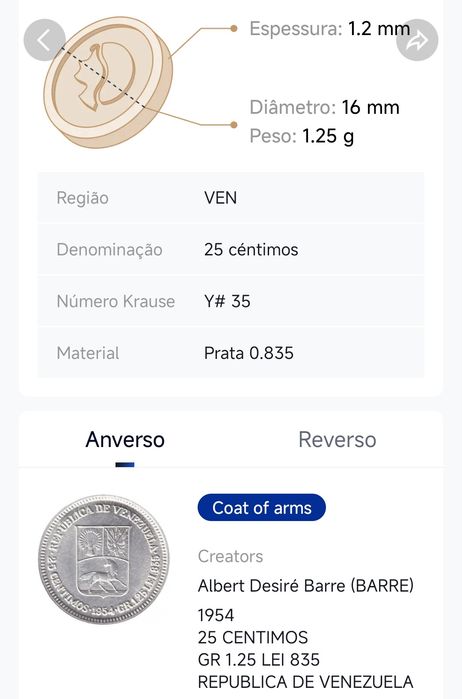 36 Moedas em prata Venezuela