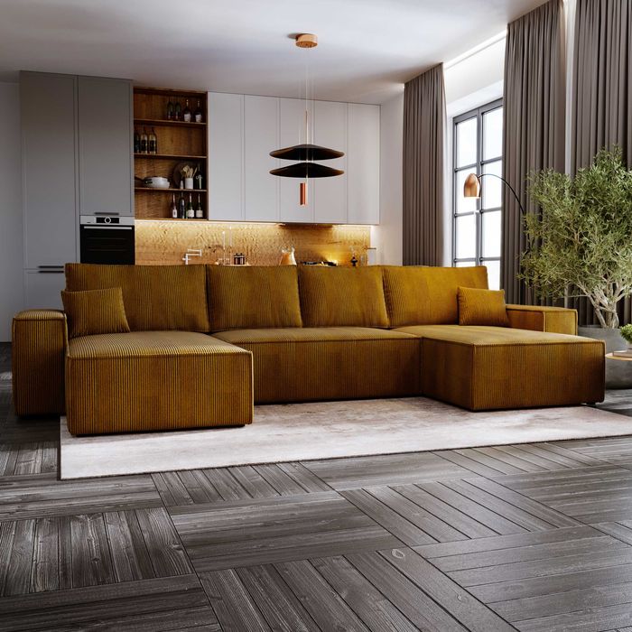 Narożnik Wenus U  Sztruks Funkcja Spania Pojemnik na Pościel