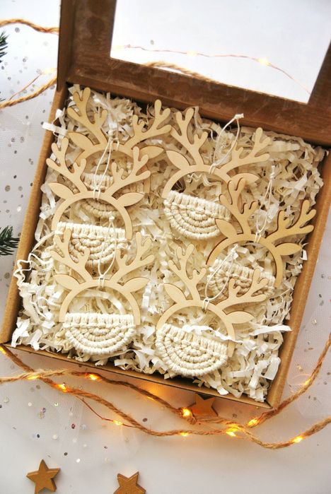 Makramowe ozdoby na choinkę - renifery | Zestaw ozdób