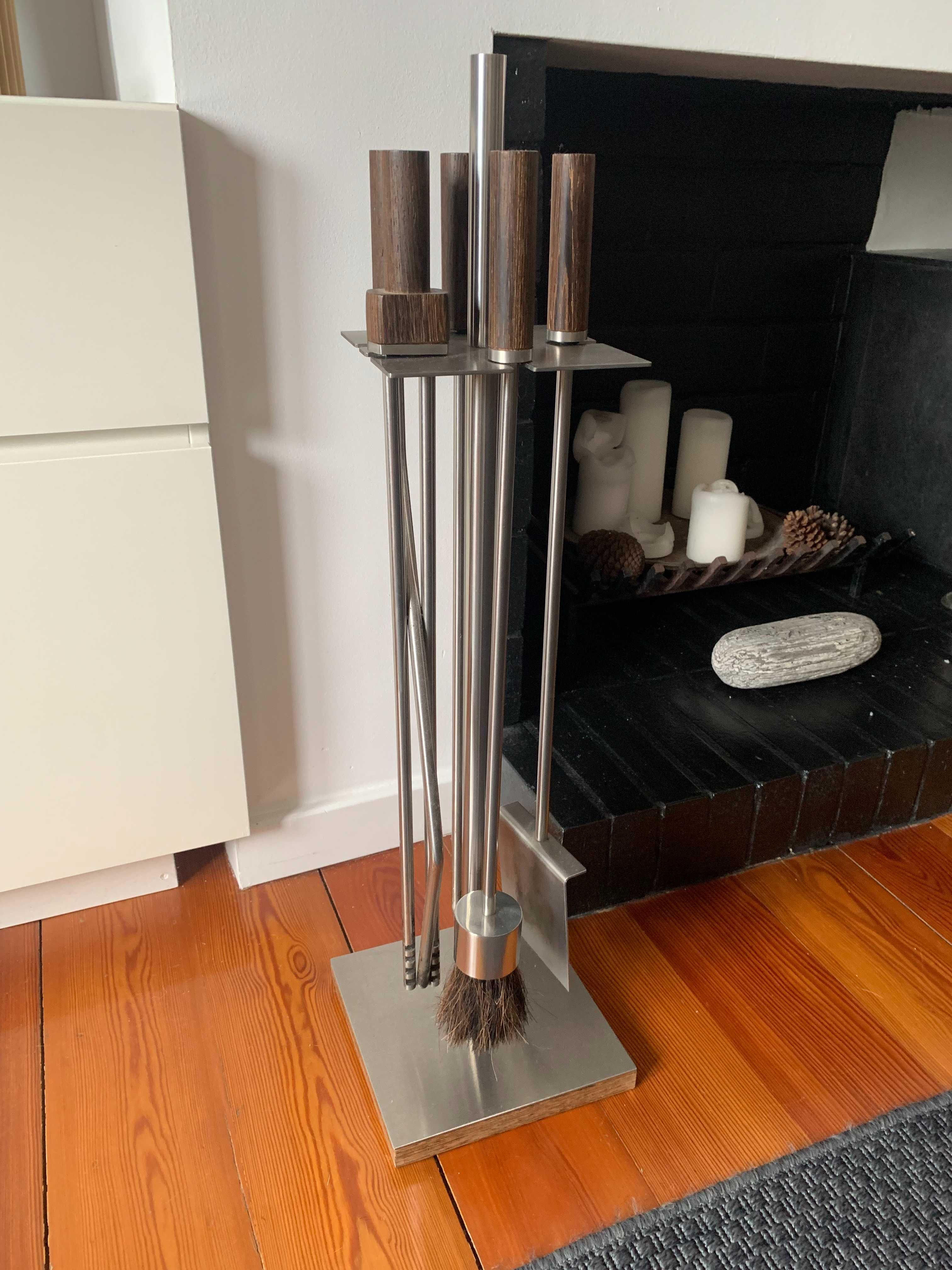 Conjunto de Utensílios para Lareira em Aço (quase novo)