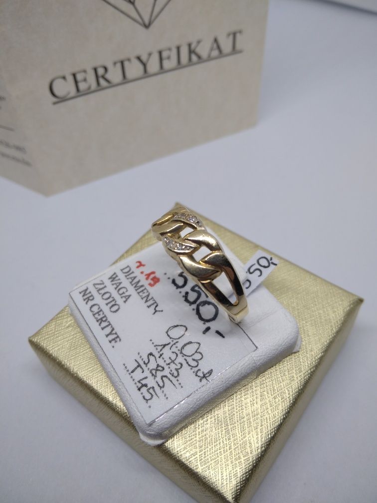 Złoty pierścionek z diamentami złoto 585 R 19   329