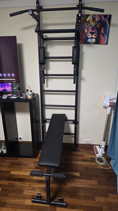 Drabinka gimnastyczna + drążek + poręcze + ławka