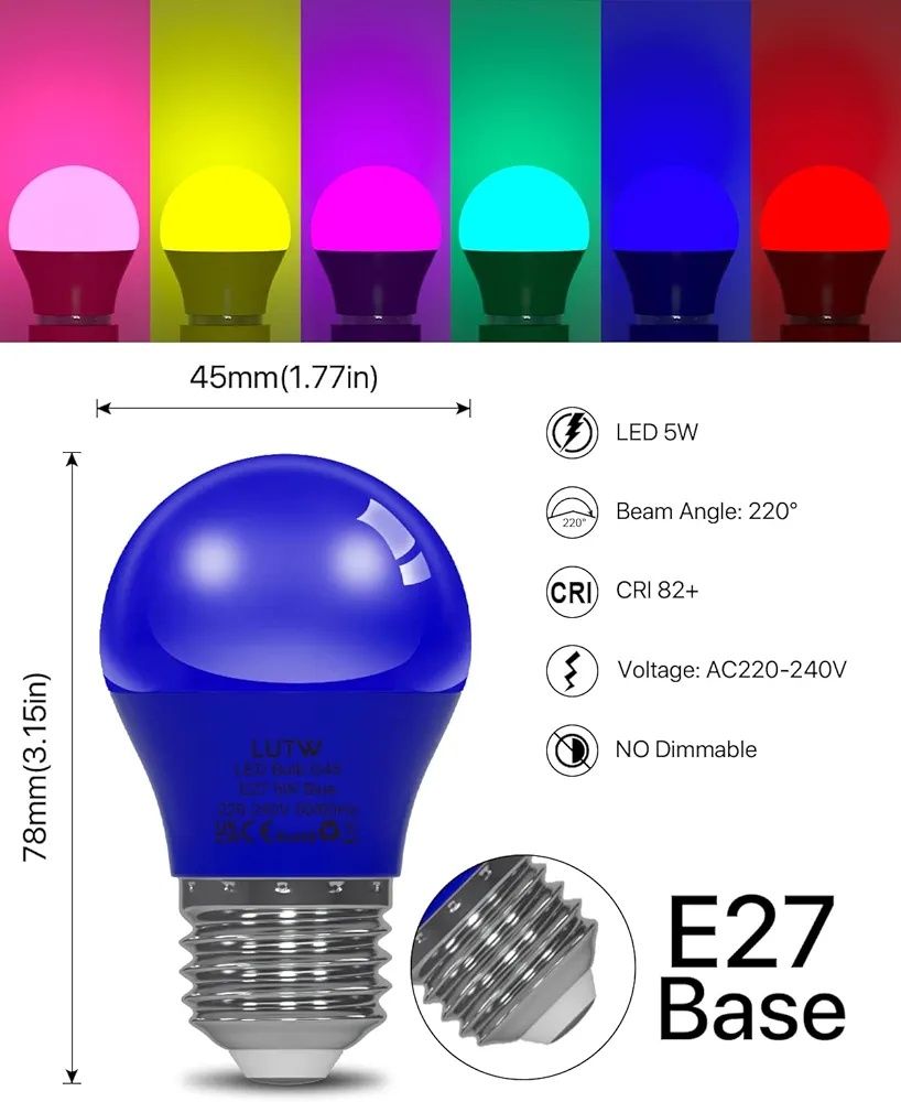 LUTW E27 Żarówka LED niebieska, odpowiednik 40 W