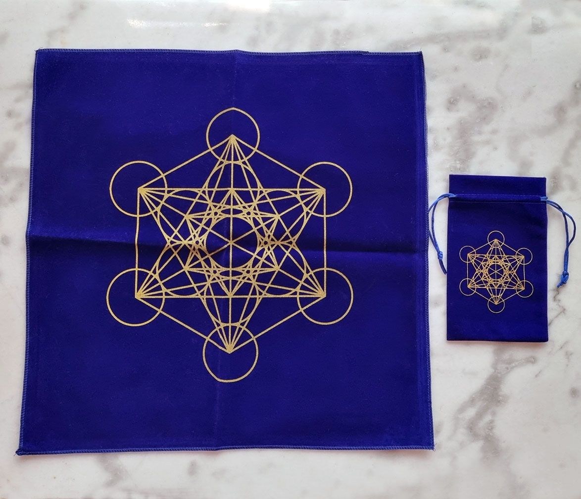 Conj. Toalha + Bolsa Veludo "Metatron" p/ Tarot