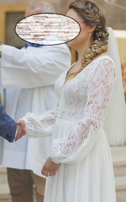 Suknia ślubna z odpinanymi rękawami styl Boho