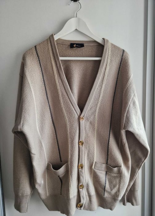 Beżowy sweter męski Gabicci z wełną XL vintage casualowy ciepły