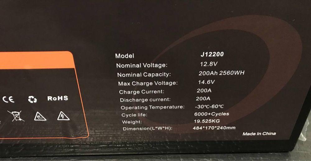 LiFePO4 батареї JSDsolar (12V, 200Ah, 2560Wh, 6000+ Cycles, BMS)