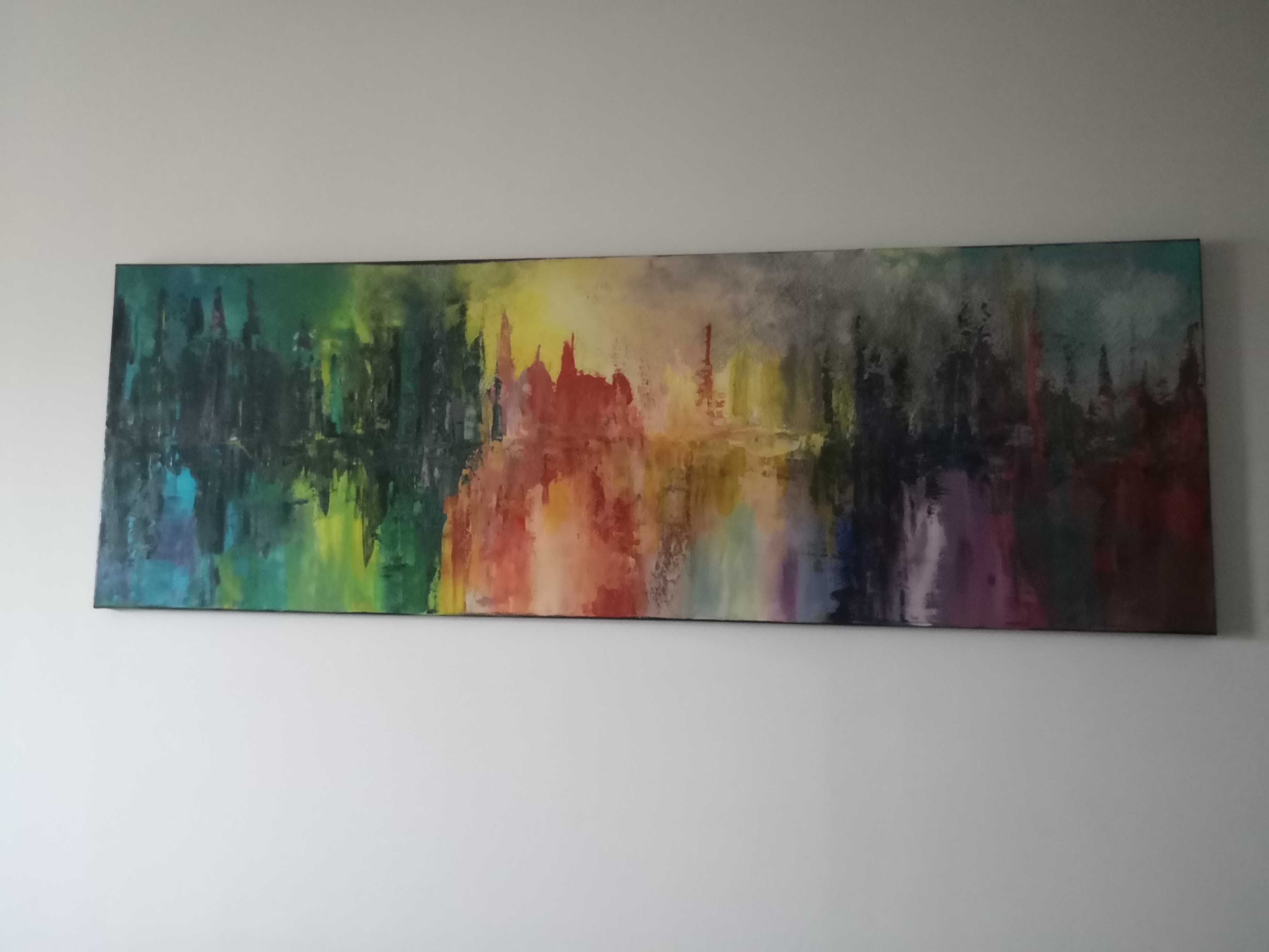Obraz Abstrakcja (120x40 cm) ręcznie malowany na płótnie (Akryl)