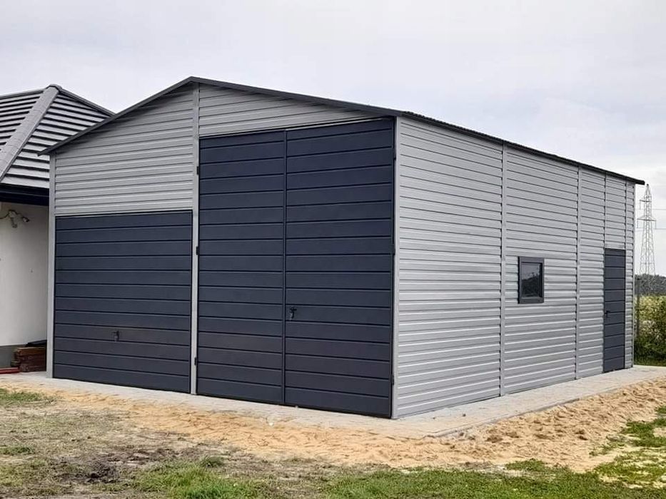 Hala stalowa 6x8 m - Dach dwuspadowy, Bramy dwuskrzydłowa i uchylna, A