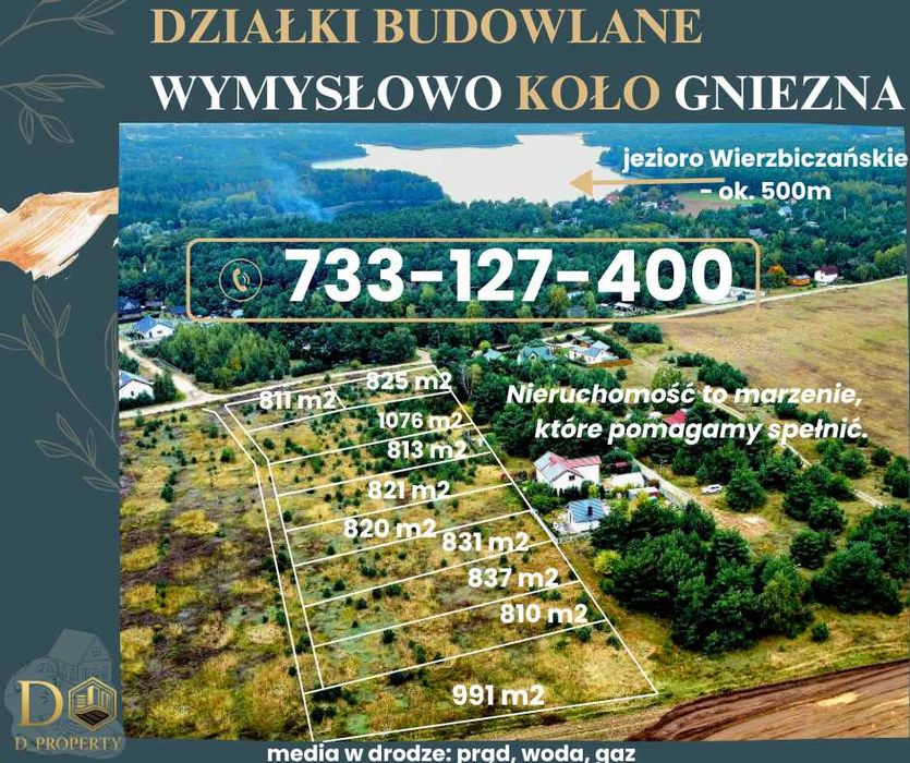Działki budowlane Wymysłowo koło Gniezna - las, jezioro, mpzp - MN/Mri