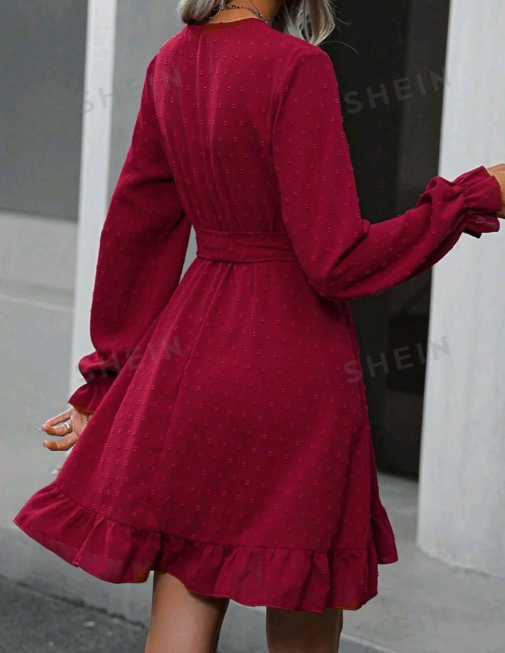 Nowa sukienka shein rozmiar M wiązana w talii  bordowa czerwona długi