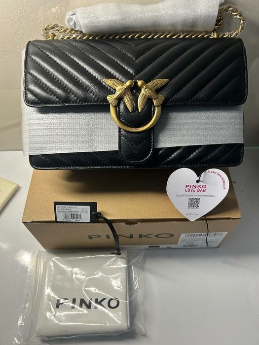 Nowa! Torebka damska czarna skórzana pinko One love chevron