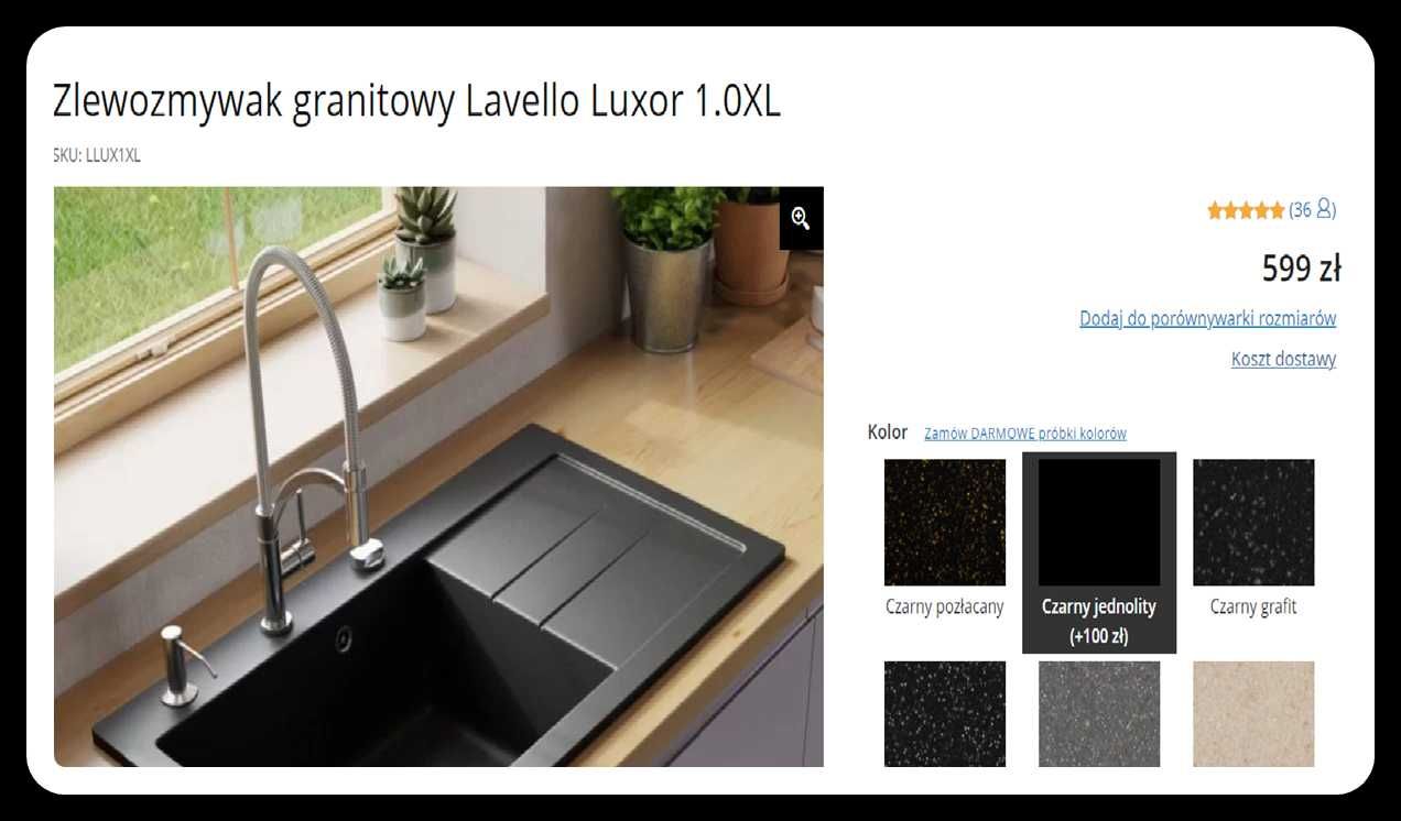 Czarny gładki zlew Lavello Luxor XL granitowy