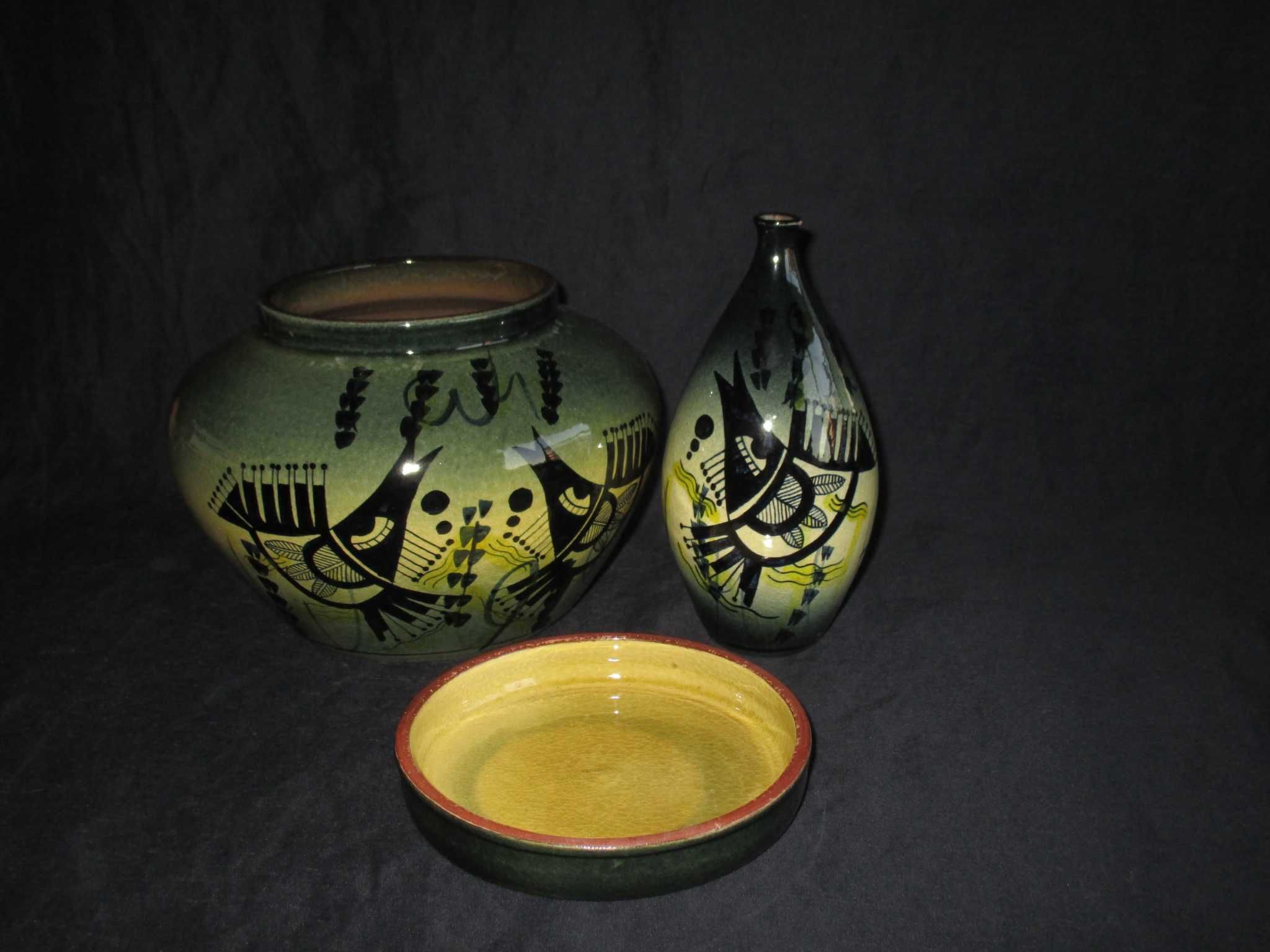 Pote e Jarra em Cerâmica Pintada Artesanato Freiria Numerado