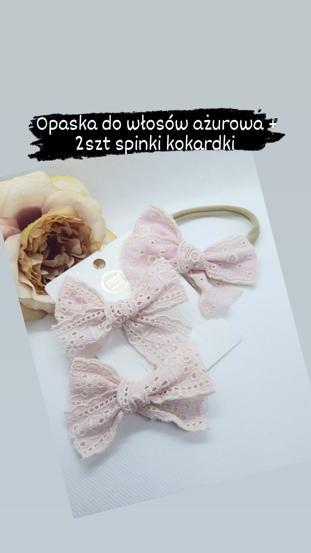 Opaska do włosów ażurowa + 2szt spinki kokardki