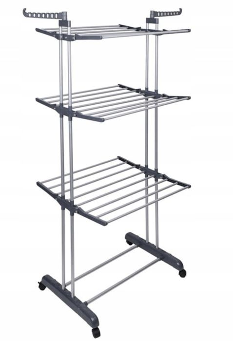 Suszarka wieżowa na pranie 3-poziomowa z kółkami – kolor srebrny