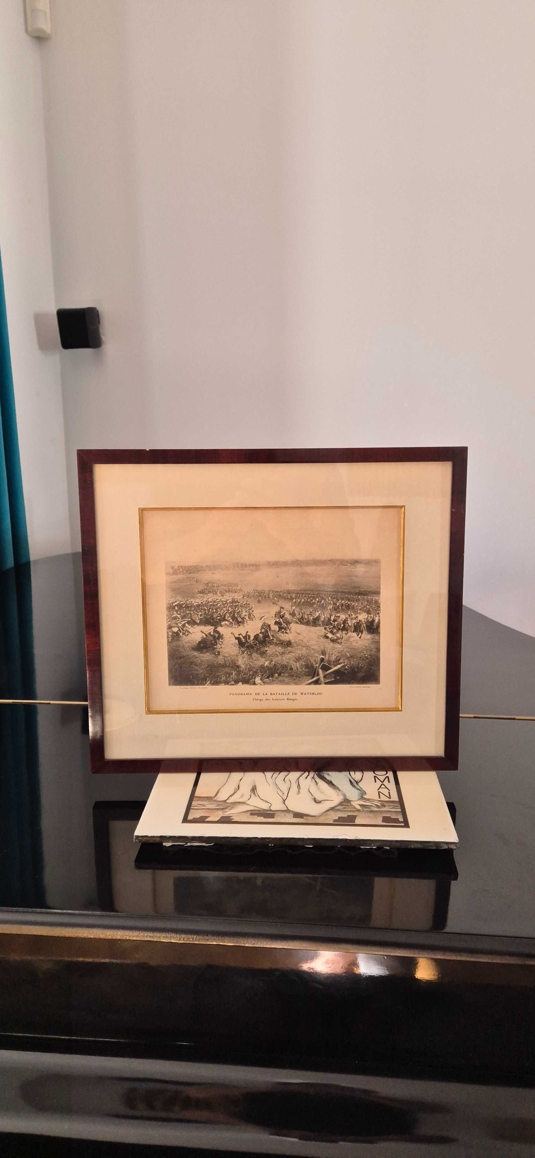 Obraz litografia Napoleon Panorama Bitwy pod Waterloo antyk dekor
