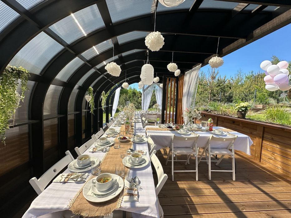 Konstrukcja drewniana- szklarnia, domek, sauna, zadaszenie basenu