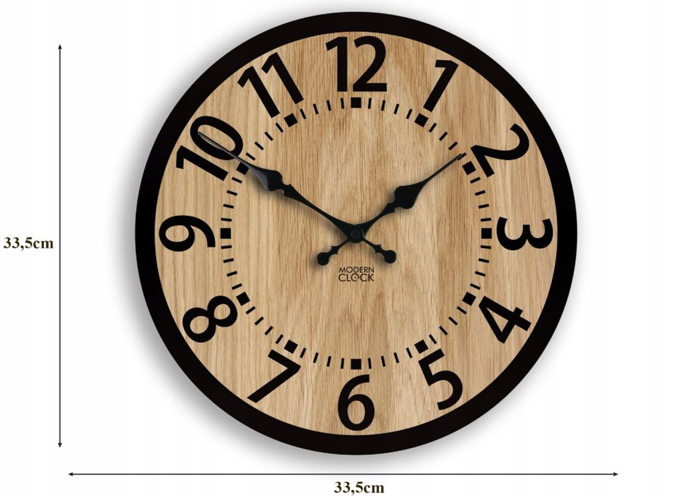 Zegar Ścienny Drewniany Duży Cichy 33 cm Berlin