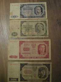 Zestaw banknotów 20zł 50zł 100zł 500zł 1948r.