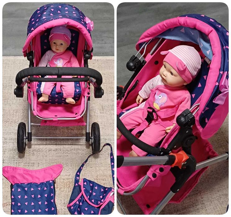 Wózek dla lalek duży 3w1 oraz lalka bobas z zestawem do karmienia