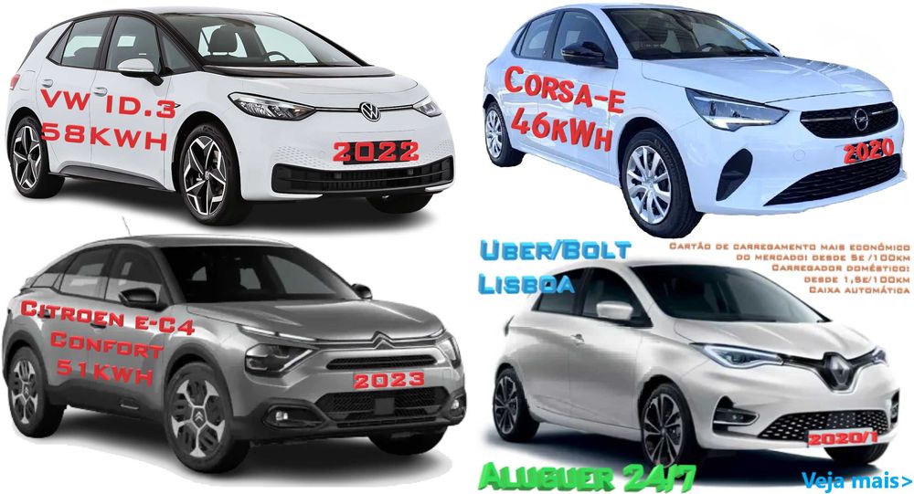 Zoe, ID.3, E-C4, Corsa-E a Motorista TVDE(UBER/BOLT) -Lisboa