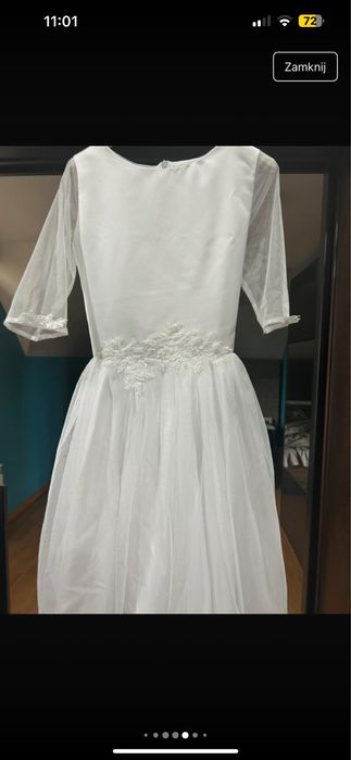 Sukienka wizytowa biała z dekoracyjnym motywem 158/164 cm BDB stan Tan