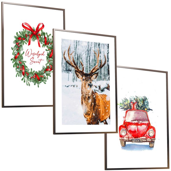 3 x 30x40 A3 ZESTAW PLAKATY BOHO ŚWIĘTA ZIMA świąteczne JELEŃ choinka