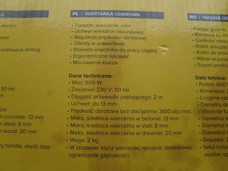Wiertarka udarowa 600W REBEL RB-1010