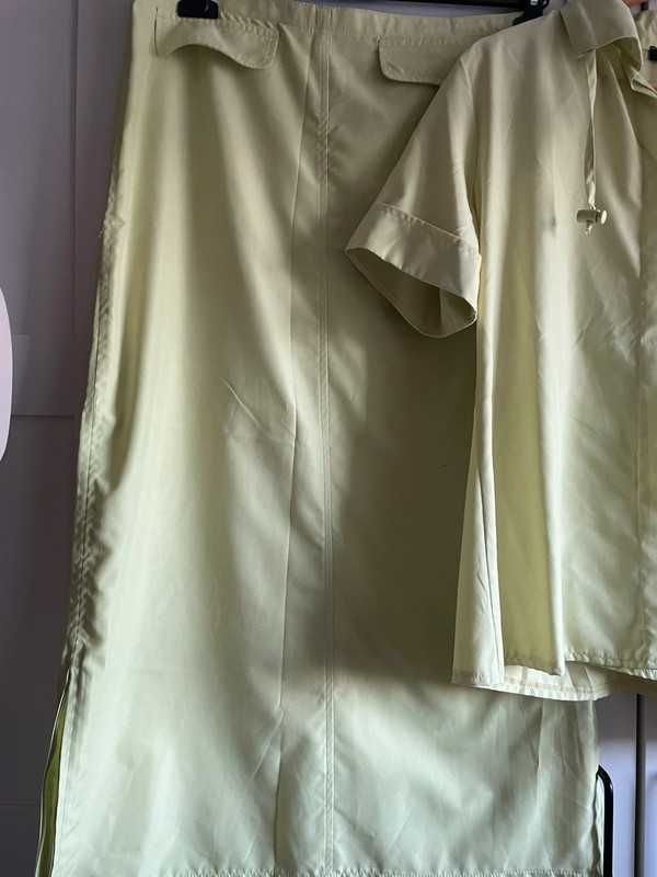 Limonkowy komplet zestaw kamizelka bluzka spódnica L