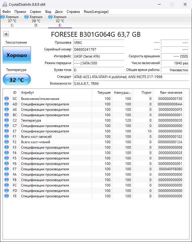 FORESEE 2230 M.2 eMMC SSD на 64GB B301G064G