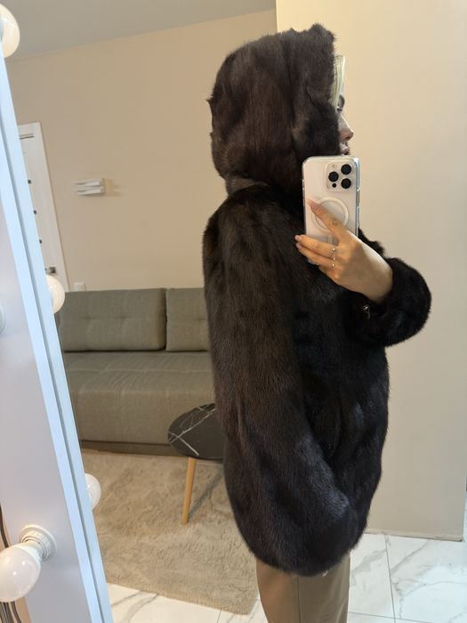 Шуба напівшубок норковий густе хутро темний шоколад xs-m