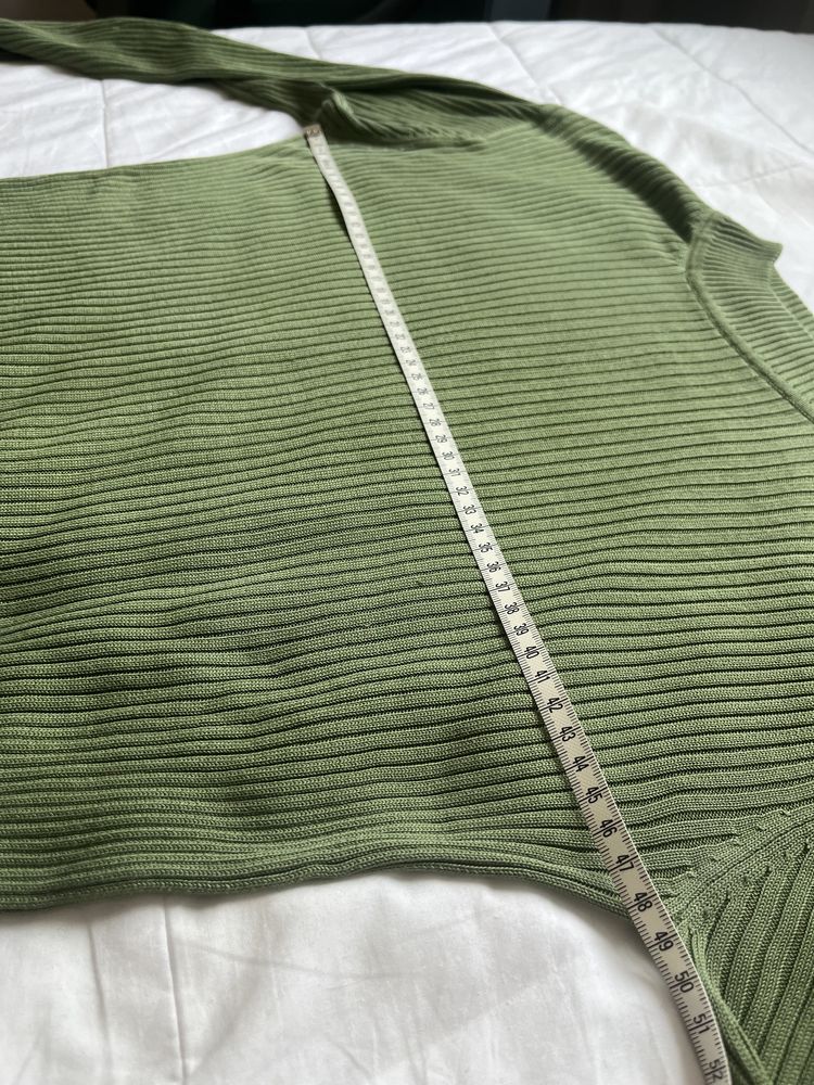 Vintage bluzka sweter 100% jedwab oliwkowa prążki 40 l
