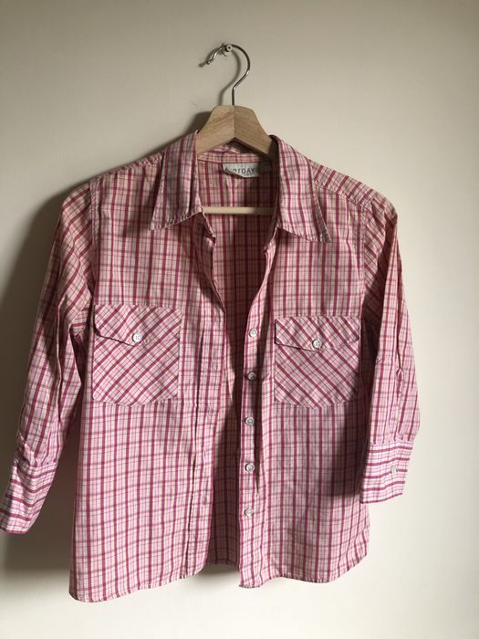 Różowa koszula Kapphal w kratkę luźna oversize rękaw 3/4