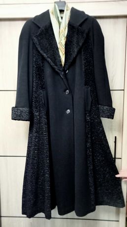 Elegancki płaszcz damski zimowy, wełniano-kaszmirowy, długi, czarny