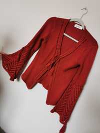 Kardigan narzutka sweter czerwona rękawy dzwony M 38 vintage