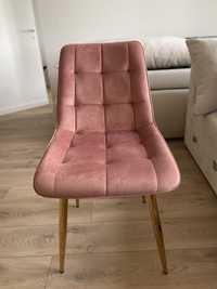 Krzesła tapicerowane Briare, różowe na złotych nóżkach