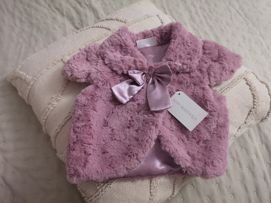 Śliczne różowe wrzosowe bolerko z kokardką 68