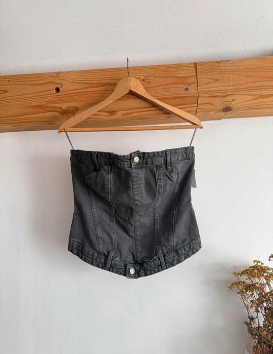 Top damski gorset jeansowe szary Zara Y2K basic seksowny festiwal L/40