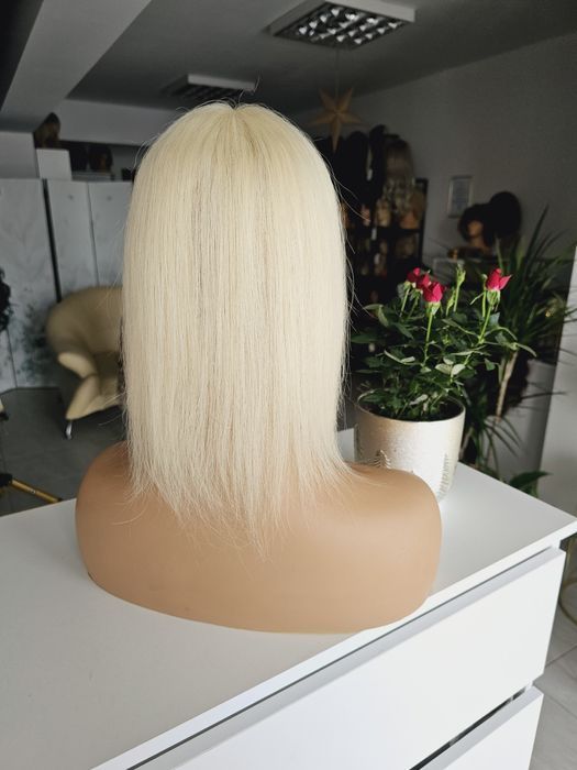 Tupet topper z włosów naturalnych jasny blond Monika imitacja skóry