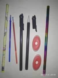 Ручки стирачки карандаш паста кошки, единороги, радуга, набор яркий.