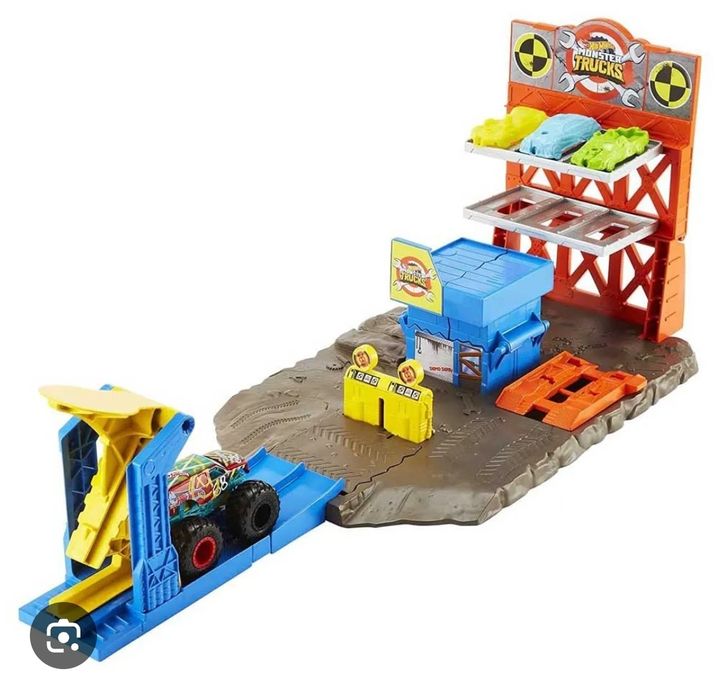 Hot Wheels Monster Trucks Posto de gasolina, pista de carros, como nov