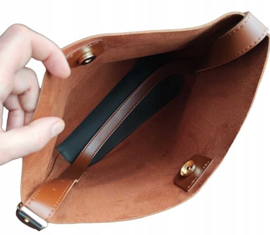 Torebka Damska Torba na Ramię Brązowa Pojemna Shopper A4 Eko Skóra