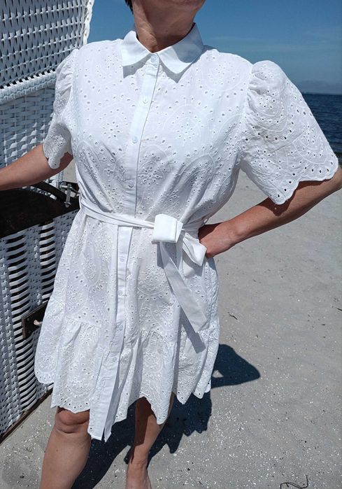 Nowa sukienka biała ażurowa z koronki na lato bawełna 100%