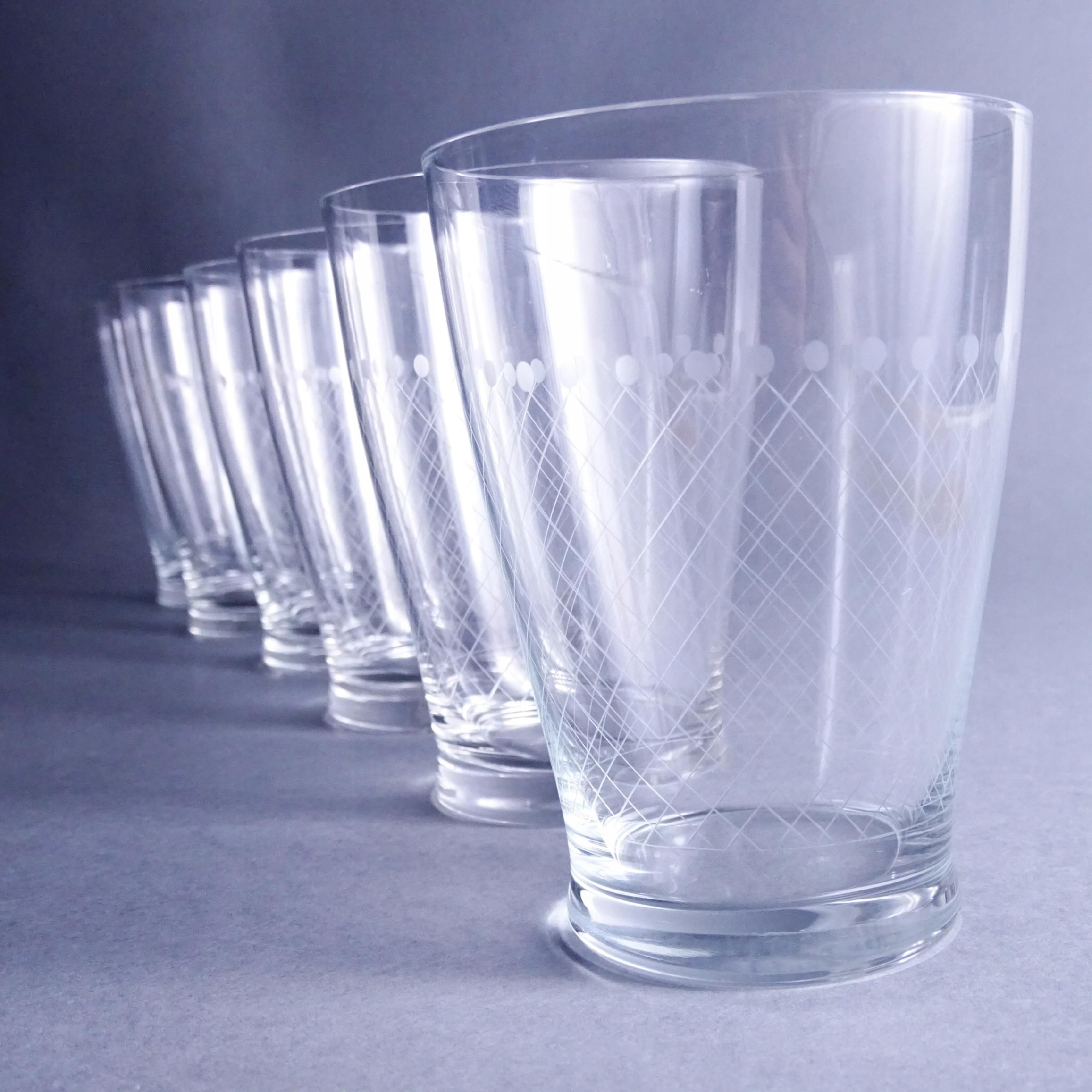 lata 50/60 piękne szlifowane kryształowe szklanki 6 sztuk