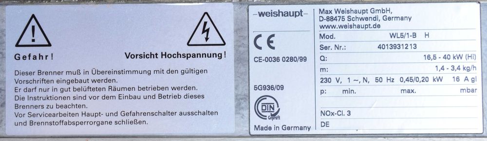 Palnik olejowy Weishaupt  WL5/1-B H  16,5-40kW