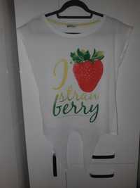 Bawełniana biała koszulka Strawberry z wiązaniem rozm. S